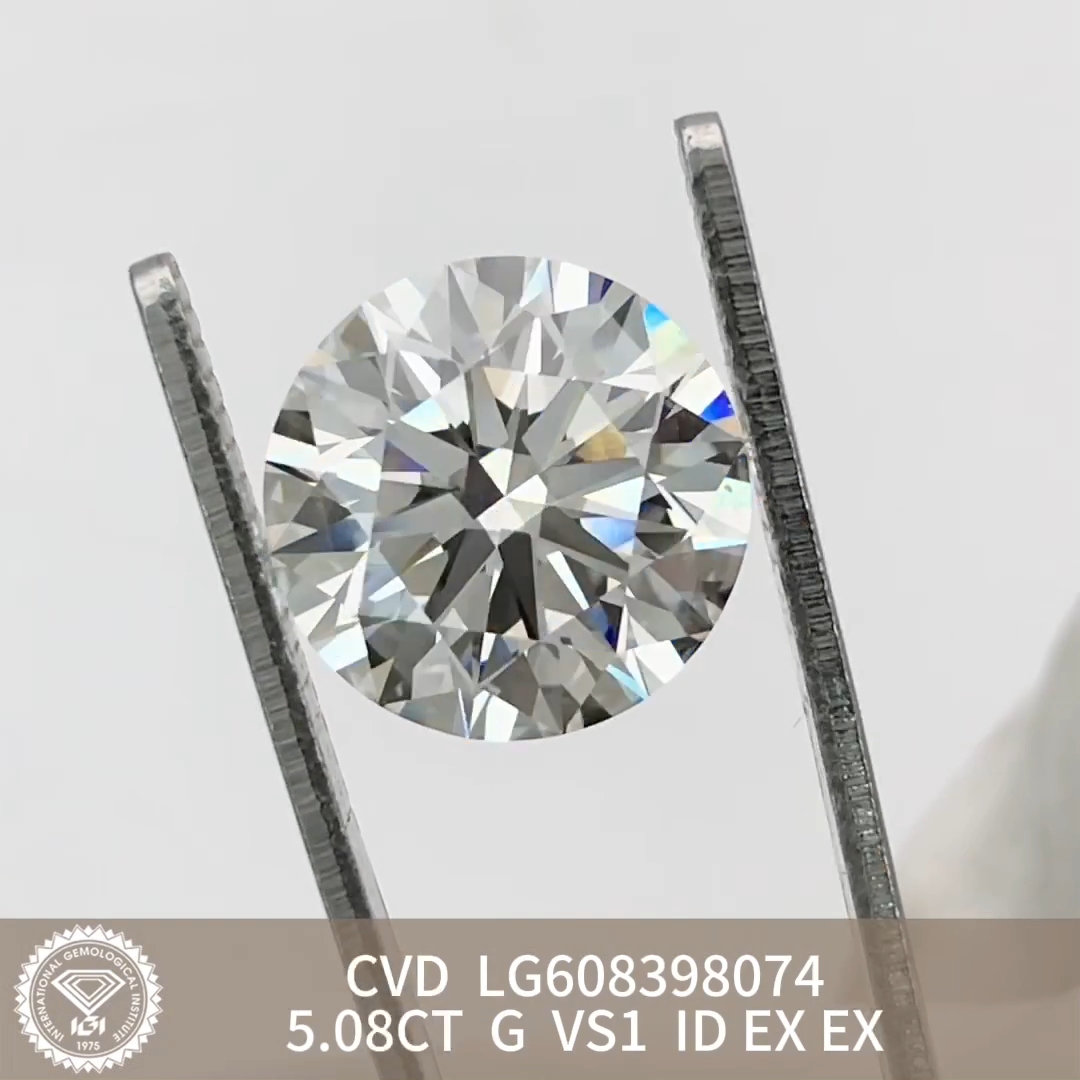 MissDiamond CVD LG608398074 Round Cut 5.08CT G VS1 ID EX EX Lab Grown Diamond