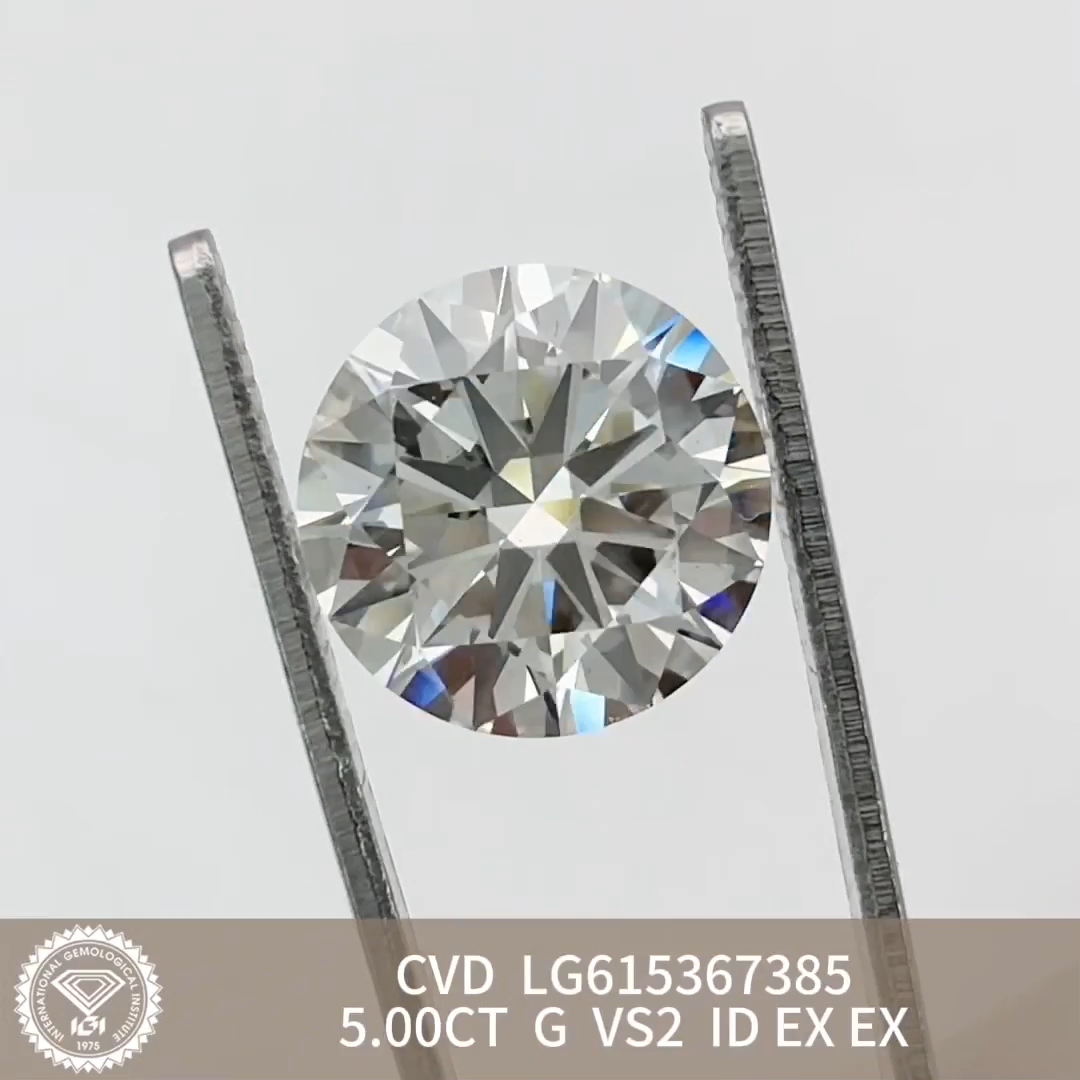 MissDiamond CVD LG615367385 Round Cut 5CT G VS2 ID EX EX Lab Grown Diamond
