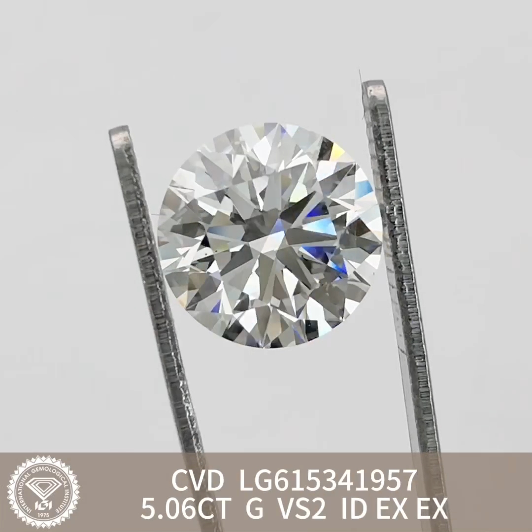 MissDiamond CVD LG615341957 Round Cut 5.06CT G VS2 ID EX EX Lab Grown Diamond