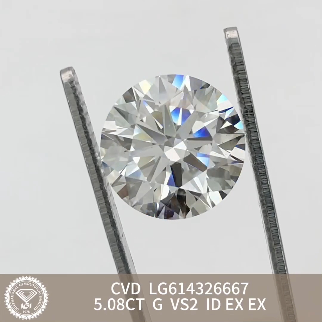 MissDiamond CVD LG614326667 Round Cut 5.08CT G VS2 ID EX EX Lab Grown Diamond