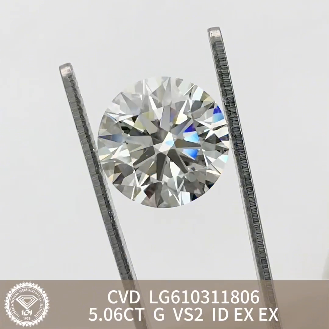 MissDiamond CVD LG610311806 Round Cut 5.06CT G VS2 ID EX EX Lab Grown Diamond