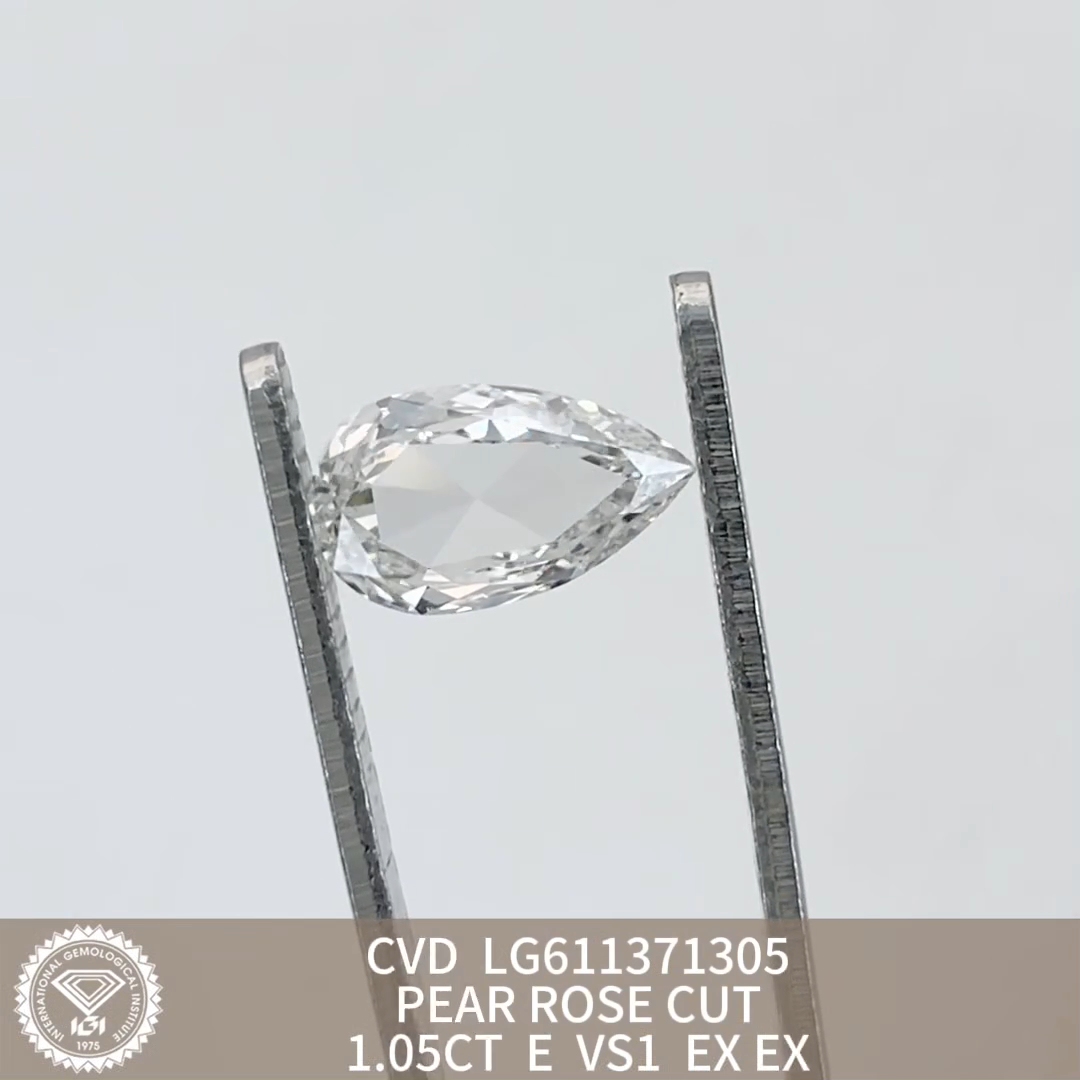 MissDiamond CVD LG611371305 Pear Rose Cut 1.05CT E VS1 EX EX Lab Grown Diamond