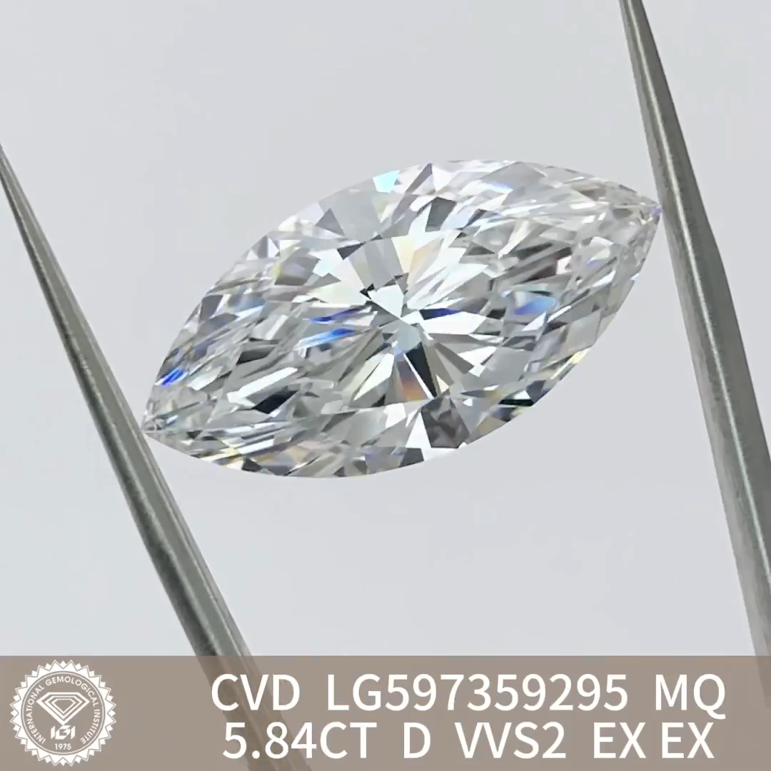 MissDiamond CVD LG597359295 Marquise Shape 5.84CT D VVS2 EX EX Lab Grown Diamond