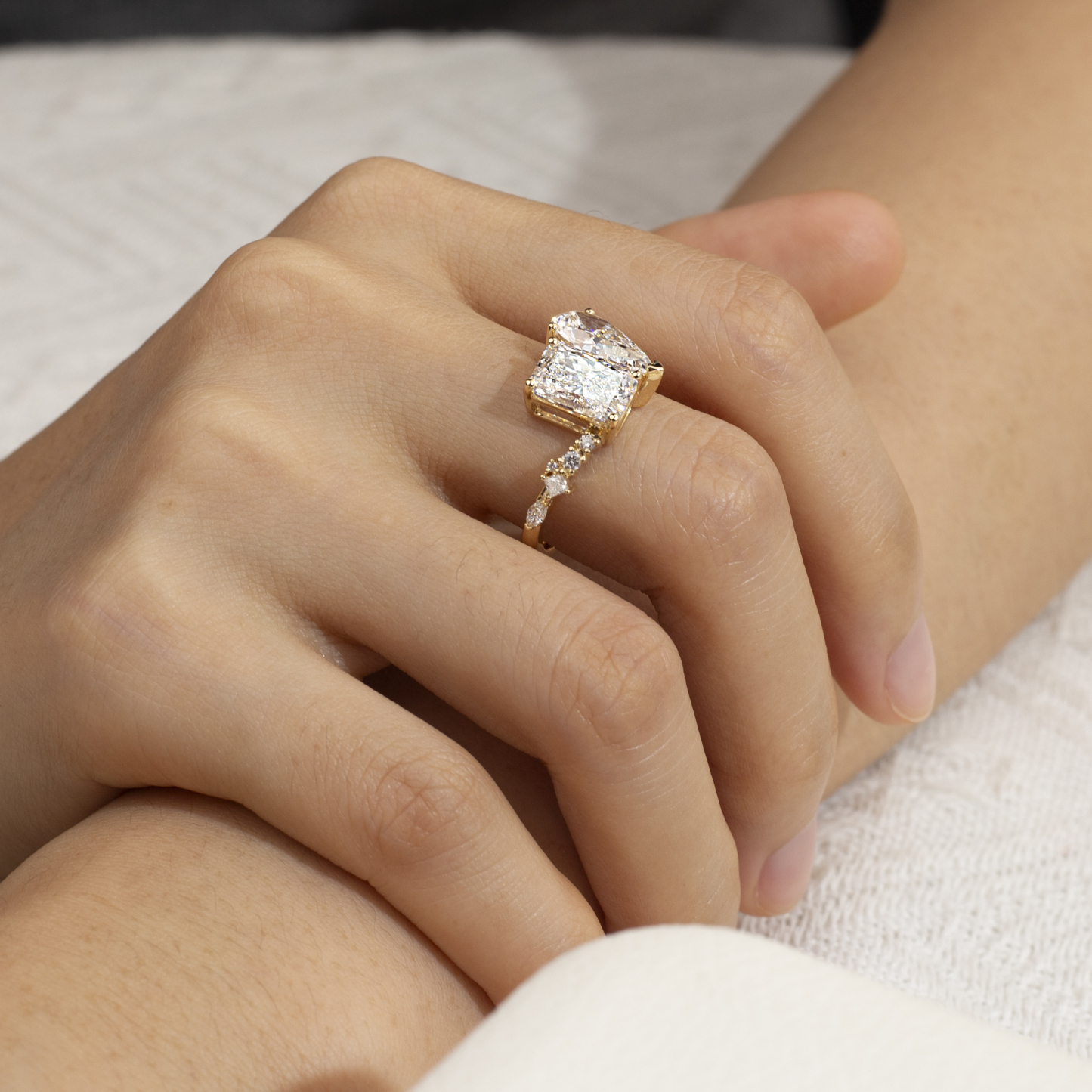 Radiant Cut Lab Grown Diamond 2CT F VS1 Two Stones 18K White Gold Ring MSR-1409
