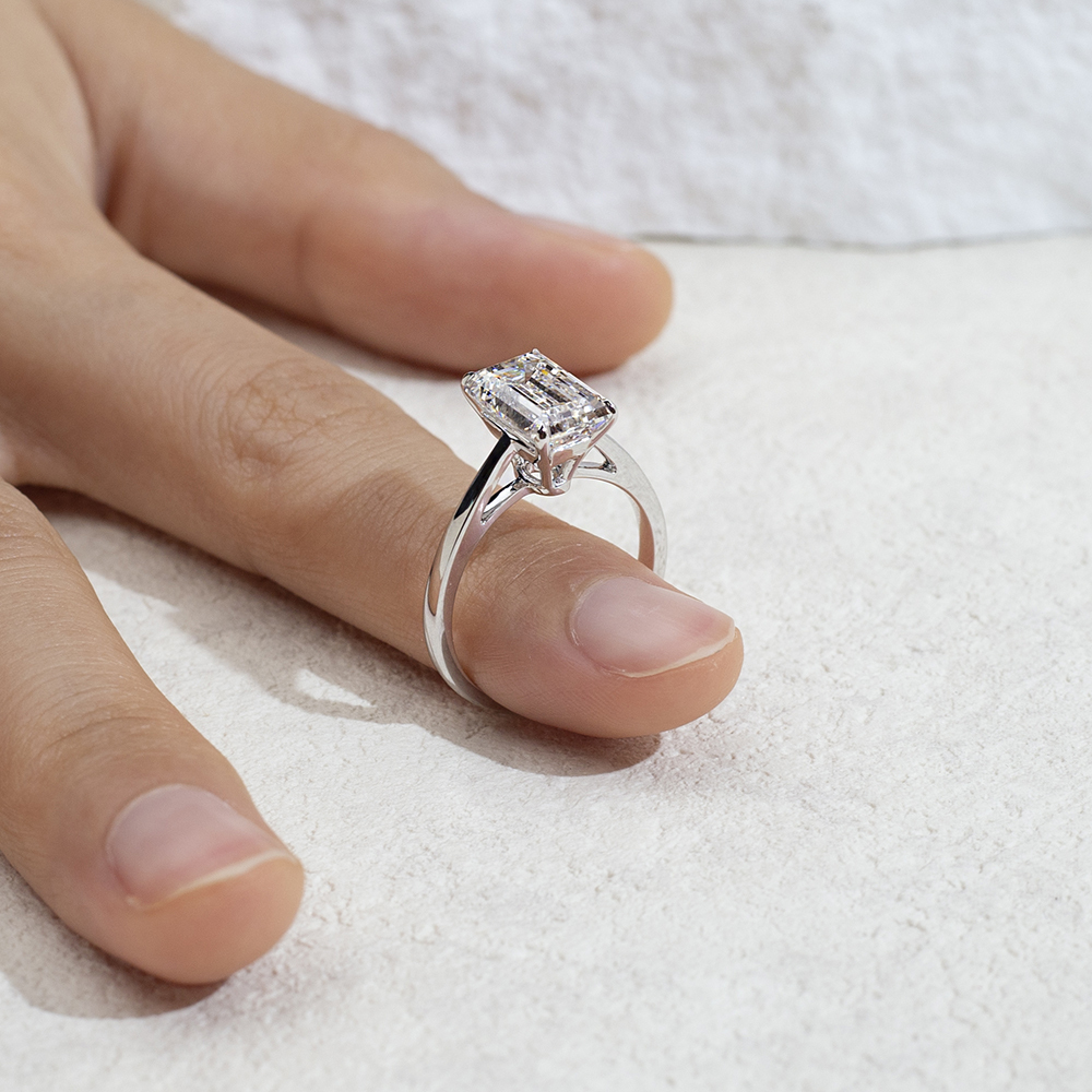 Emerald Cut Lab Grown Diamond 3CT Solitaire E VVS2 18K White Gold Ring MSR-1680