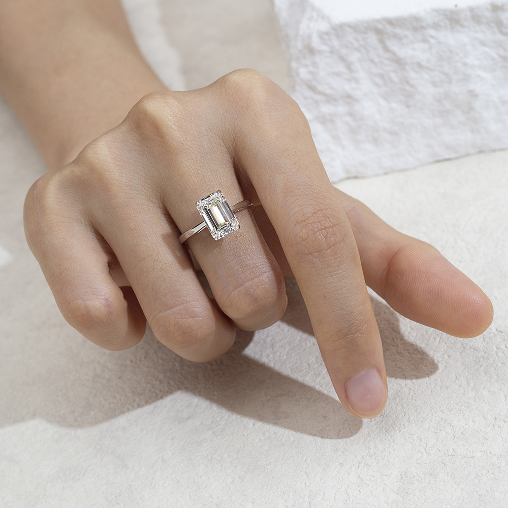 Emerald Cut Lab Grown Diamond 3CT Solitaire E VVS2 18K White Gold Ring MSR-1680