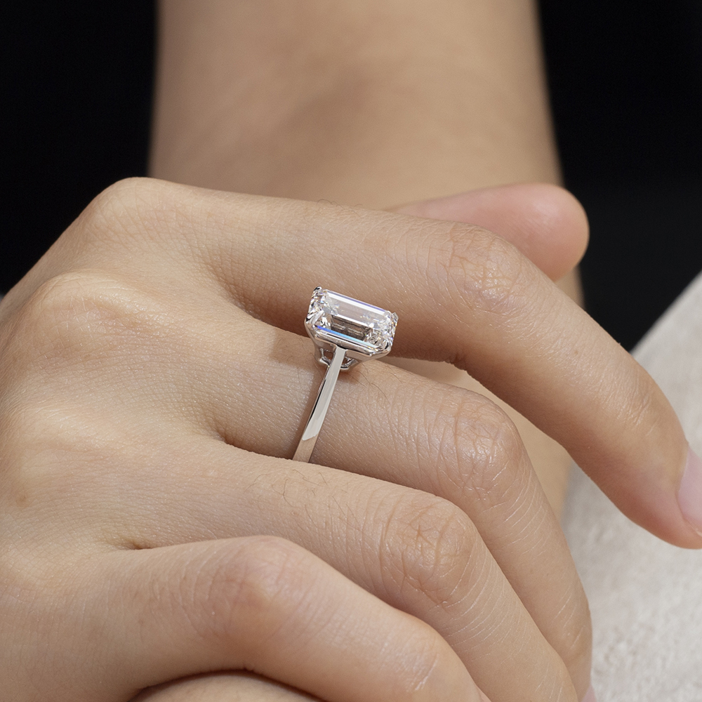 Emerald Cut Lab Grown Diamond 3CT Solitaire E VVS2 18K White Gold Ring MSR-1680