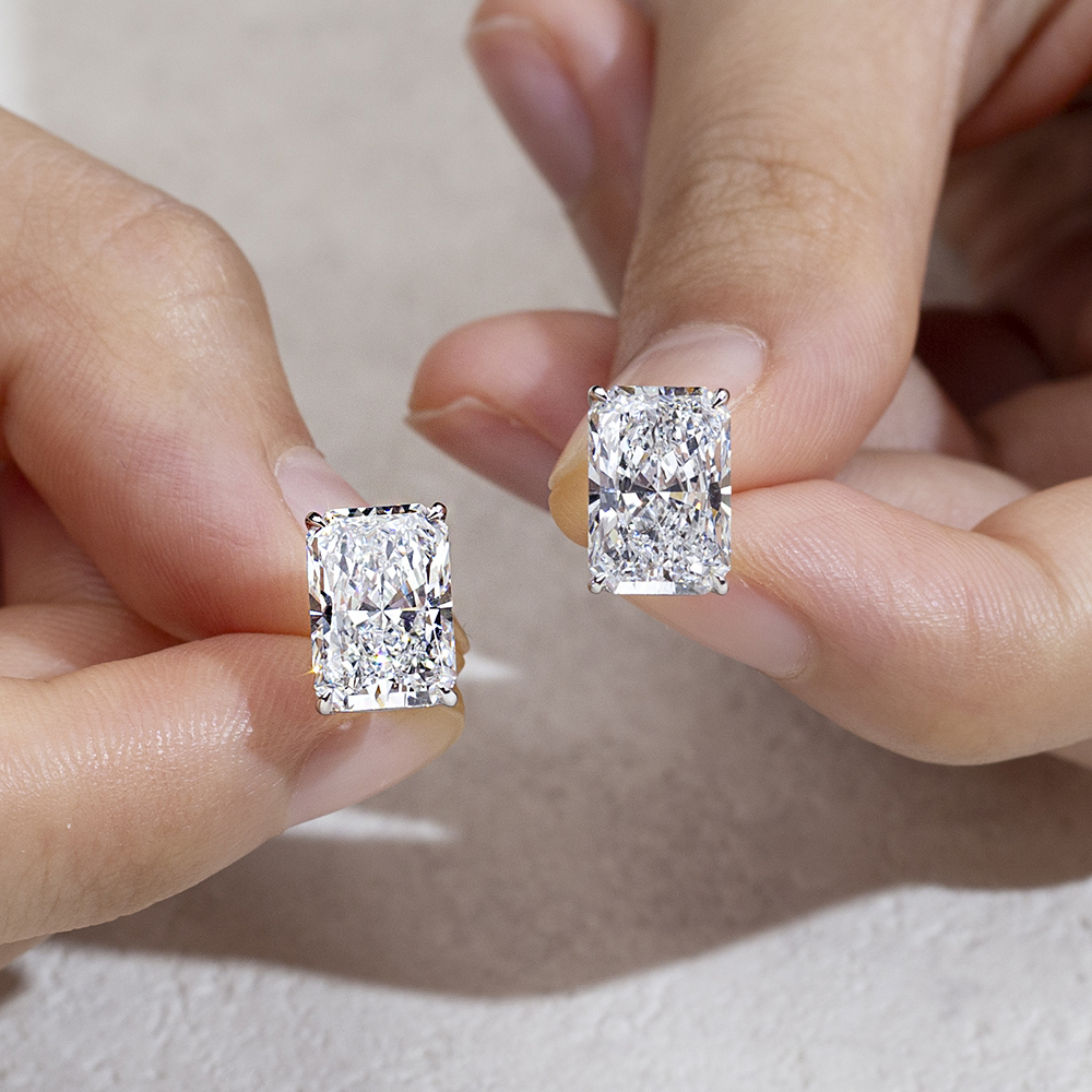 Radiant Shape Lab Grown Diamond 3.01 Carats D VVS1 Friction Post 18K Earrings MSE-776