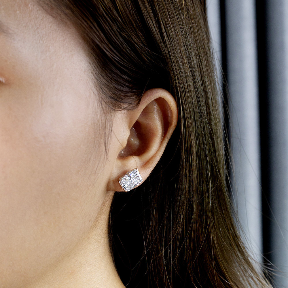 Radiant Shape Lab Grown Diamond 3.01 Carats D VVS1 Friction Post 18K Earrings MSE-776