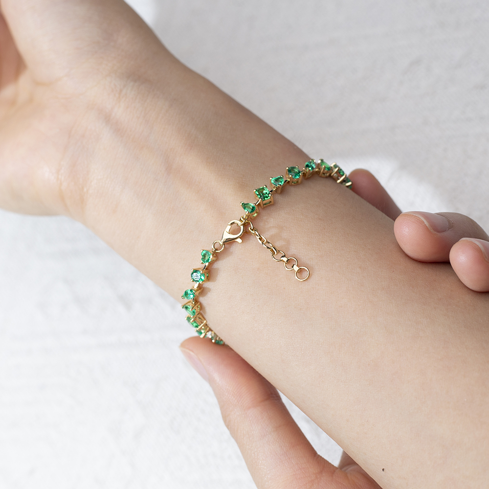 Fancy Shape Lab Grown Emerald 18K Gold 170mm Bracelet MSB-625