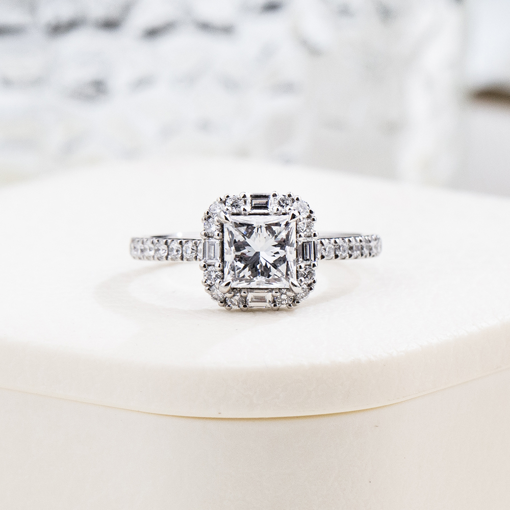 MissDiamond Princess Cut Lab Grown Diamond 1.037CT D VVS2 Platinum Halo Ring MSR-1996