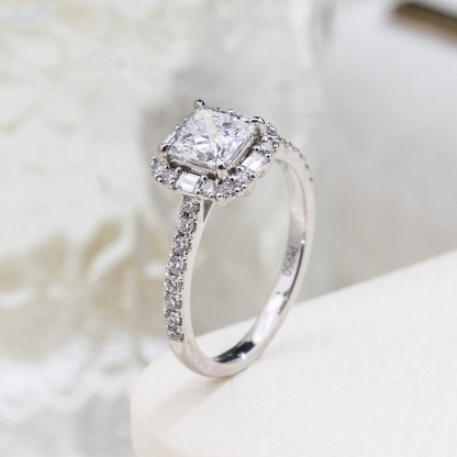 MissDiamond Princess Cut Lab Grown Diamond 1.037CT D VVS2 Platinum Halo Ring MSR-1996