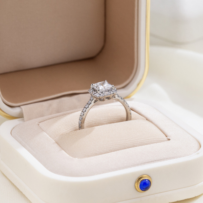 MissDiamond Princess Cut Lab Grown Diamond 1.037CT D VVS2 Platinum Halo Ring MSR-1996