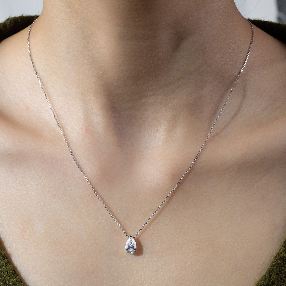 MissDiamond Pear Cut Lab Grown Diamond 0.9CT E VVS2 Platinum Pendant Necklace MSN-904