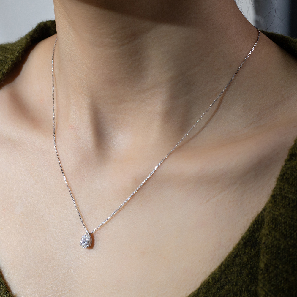 MissDiamond Pear Cut Lab Grown Diamond 0.9CT E VVS2 Platinum Pendant Necklace MSN-904