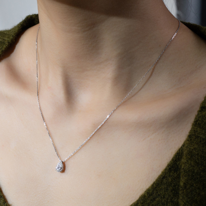 MissDiamond Pear Cut Lab Grown Diamond 0.9CT E VVS2 Platinum Pendant Necklace MSN-904