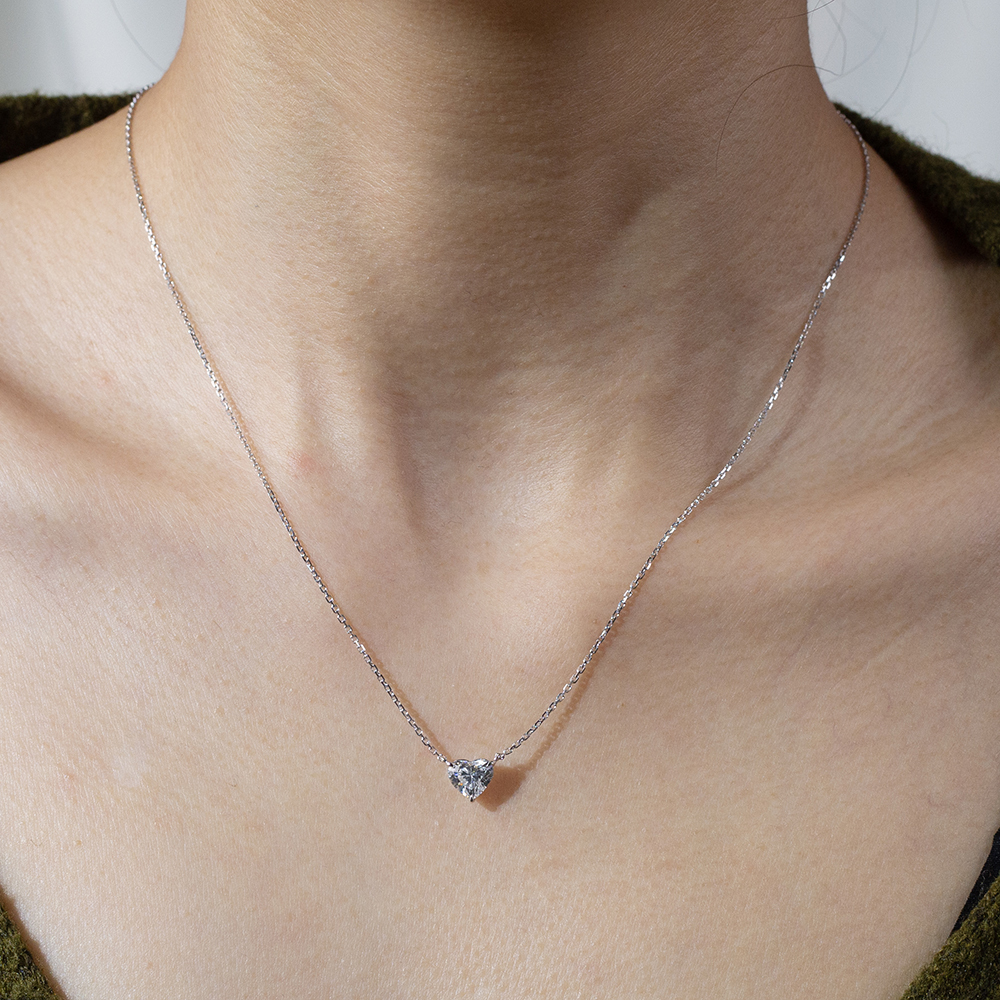 MissDiamond Heart Cut Lab Grown Diamond 1CT 9K White Gold Pendant Necklace MSN-621