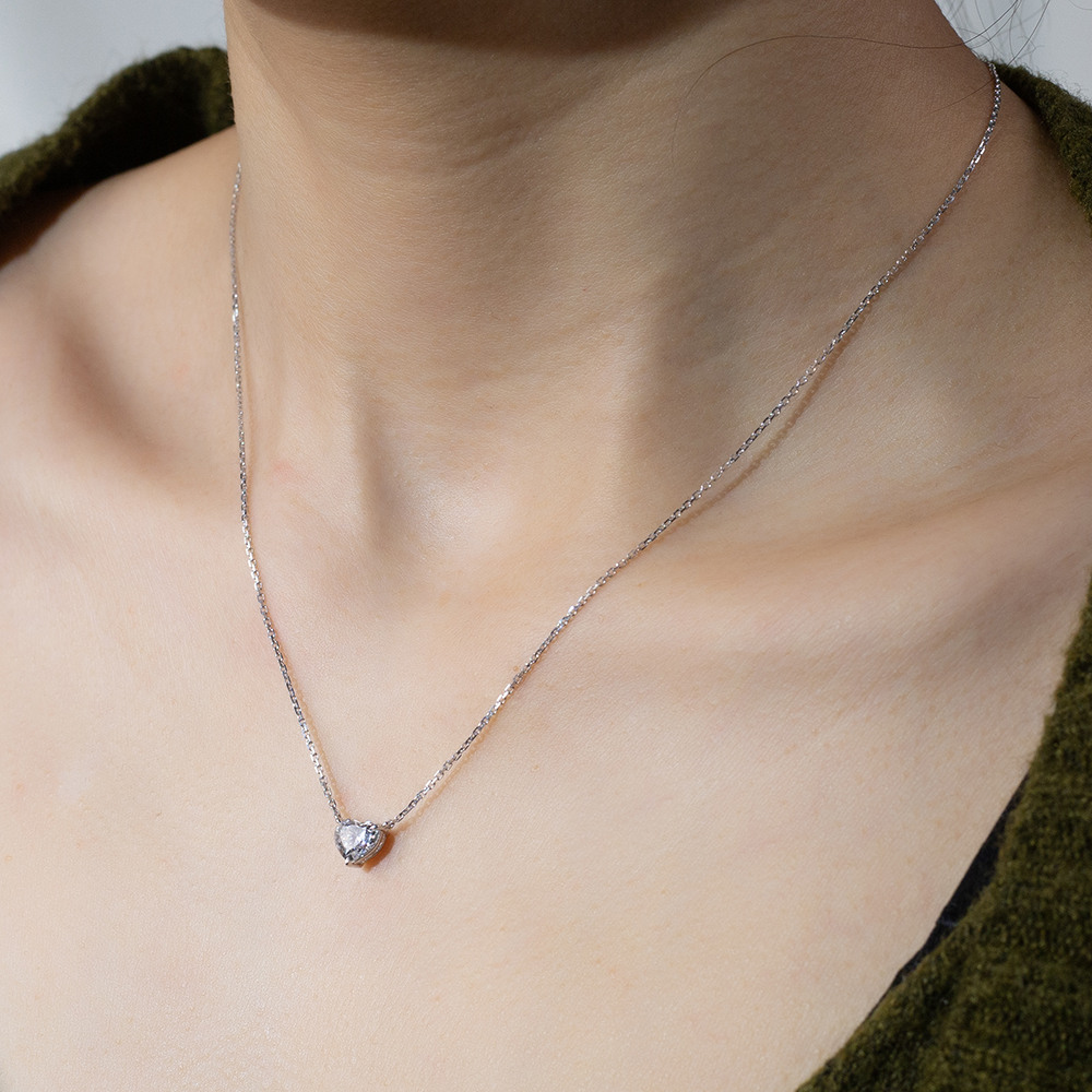 MissDiamond Heart Cut Lab Grown Diamond 1CT 9K White Gold Pendant Necklace MSN-621