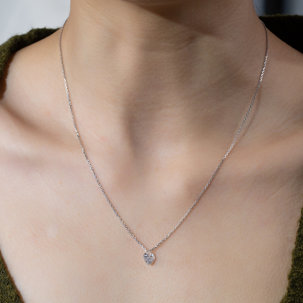 MissDiamond Heart Cut Lab Grown Diamond 1CT 9K White Gold Pendant Necklace MSN-956