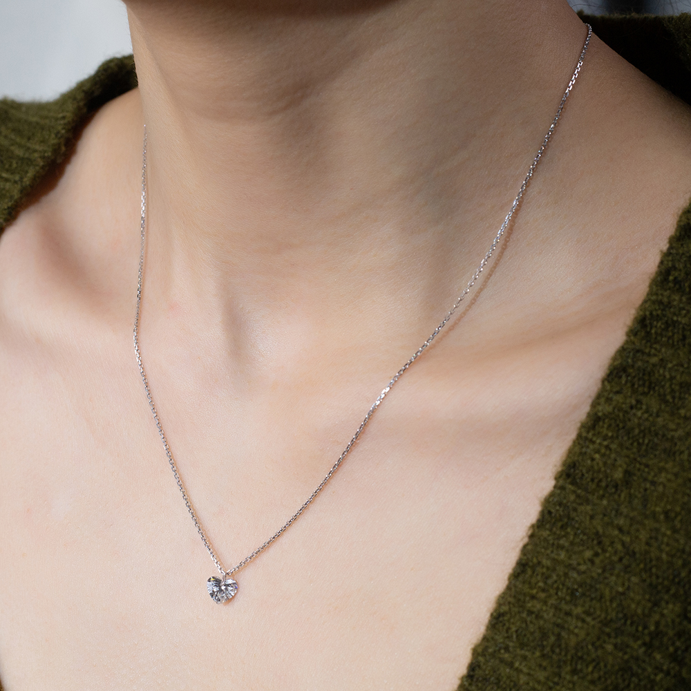MissDiamond Heart Cut Lab Grown Diamond 1CT 9K White Gold Pendant Necklace MSN-956