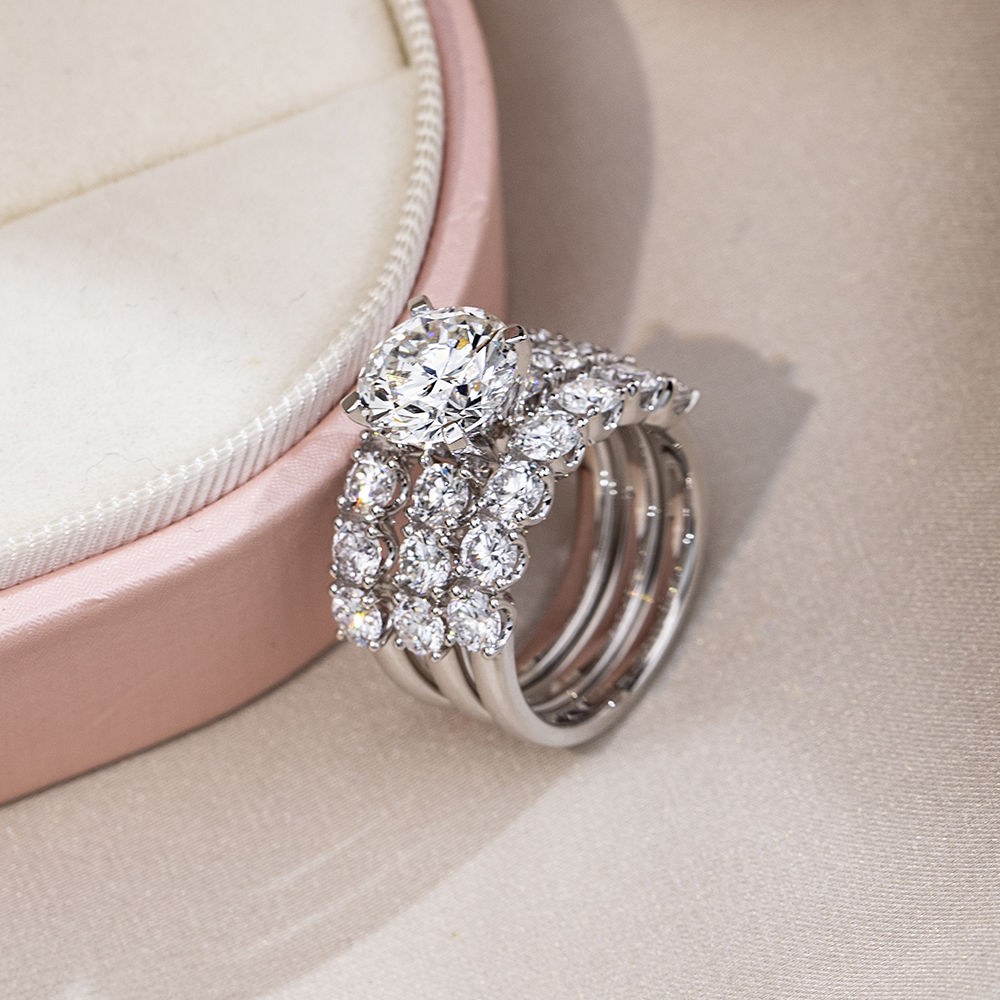 MissDiamond Round Cut Lab Grown Diamond 3CT Solitaire D VVS1 18K Gold Ring Set MSR-1779