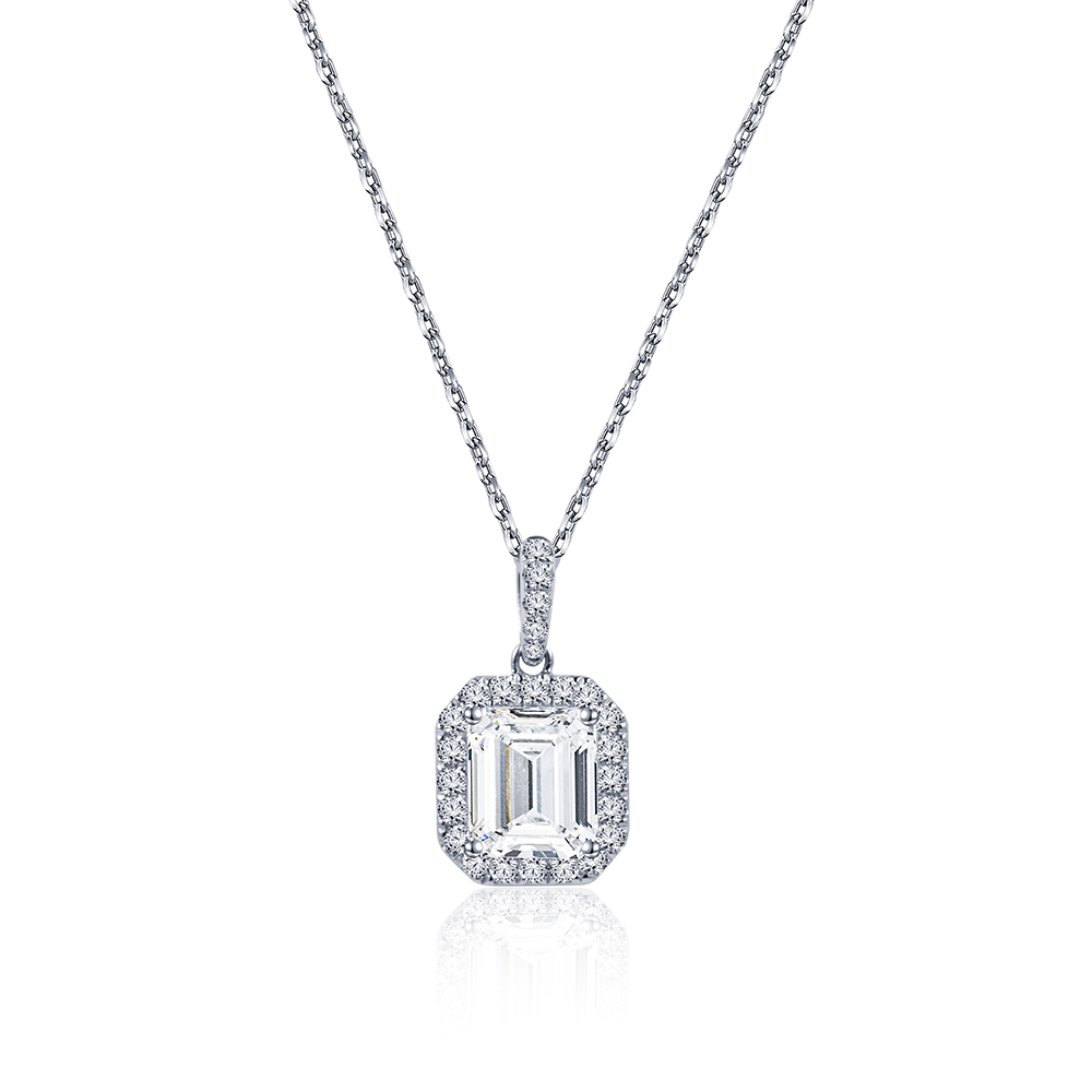 MissDiamond Emerald Cut Lab Grown Diamond 2.69CT H VS2 Platinum Pendant Necklace MSN-624