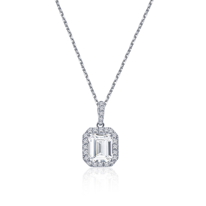 MissDiamond Emerald Cut Lab Grown Diamond 2.69CT H VS2 Platinum Pendant Necklace MSN-624