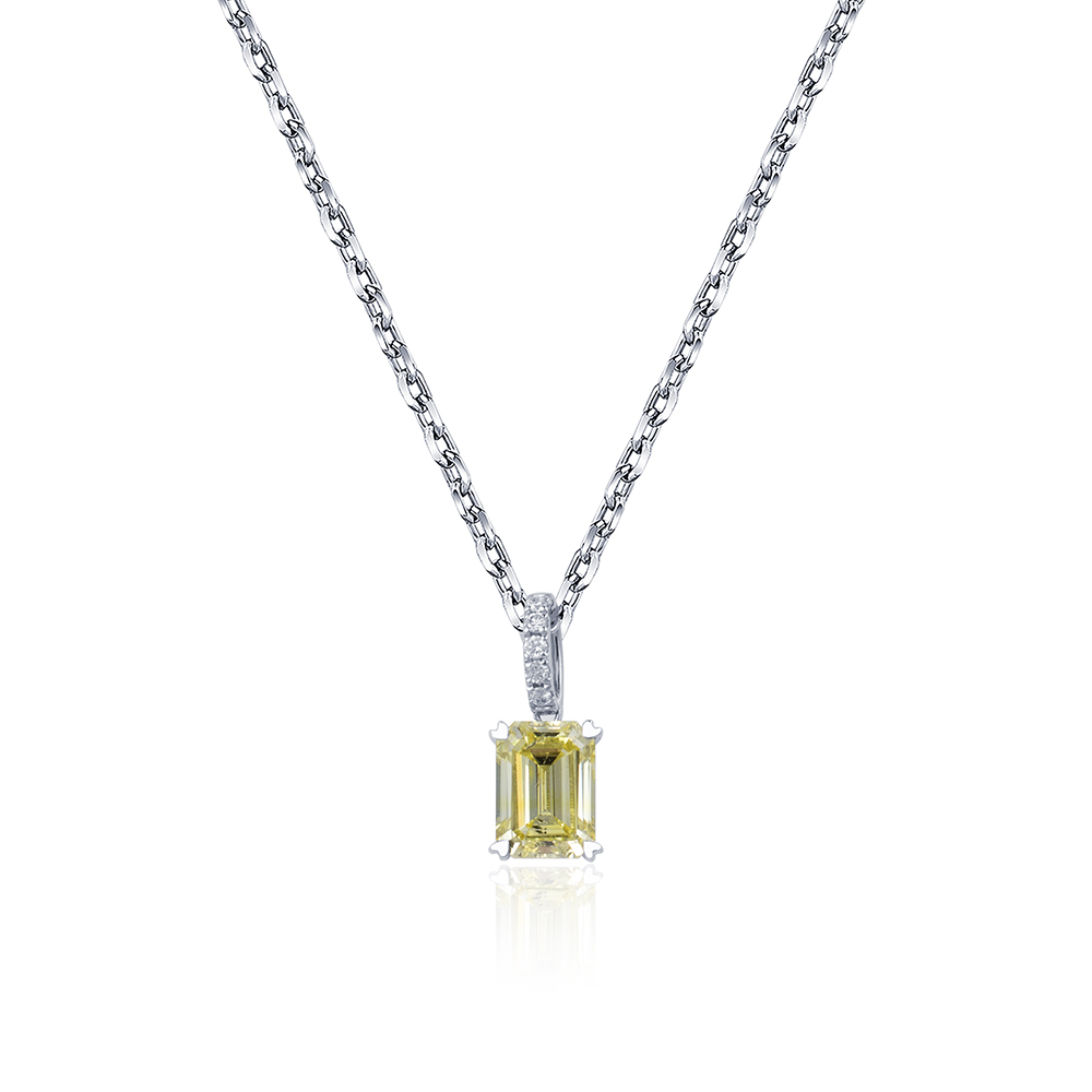 MissDiamond Emerald Cut Lab Grown Diamond 1.04CT FY SI1 Platinum Pendant Necklace MSN-714