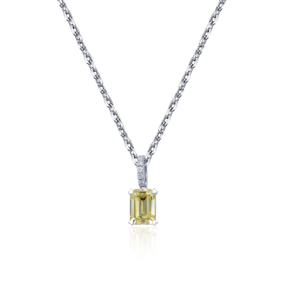 MissDiamond Emerald Cut Lab Grown Diamond 1.04CT FY SI1 Platinum Pendant Necklace MSN-714