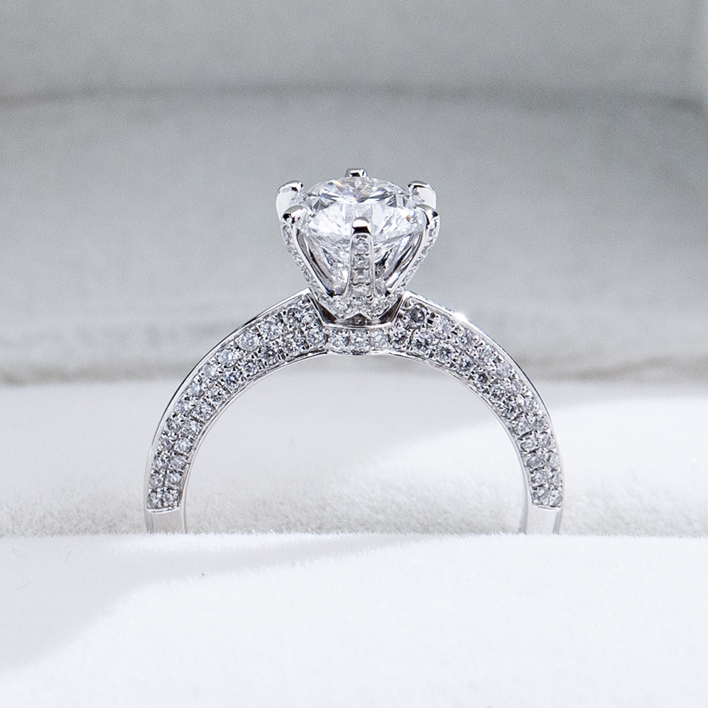 MissDiamond Round Cut Lab Grown Diamond 1.3CT D VS2 Platinum  Accented Solitaire Ring MSR-1665