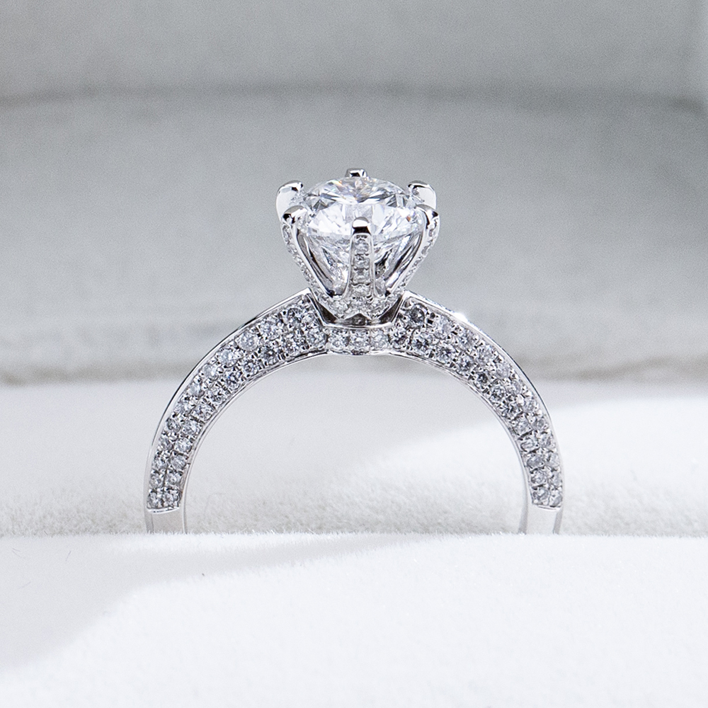 MissDiamond Round Cut Lab Grown Diamond 1.3CT D VS2 Platinum  Accented Solitaire Ring MSR-1665