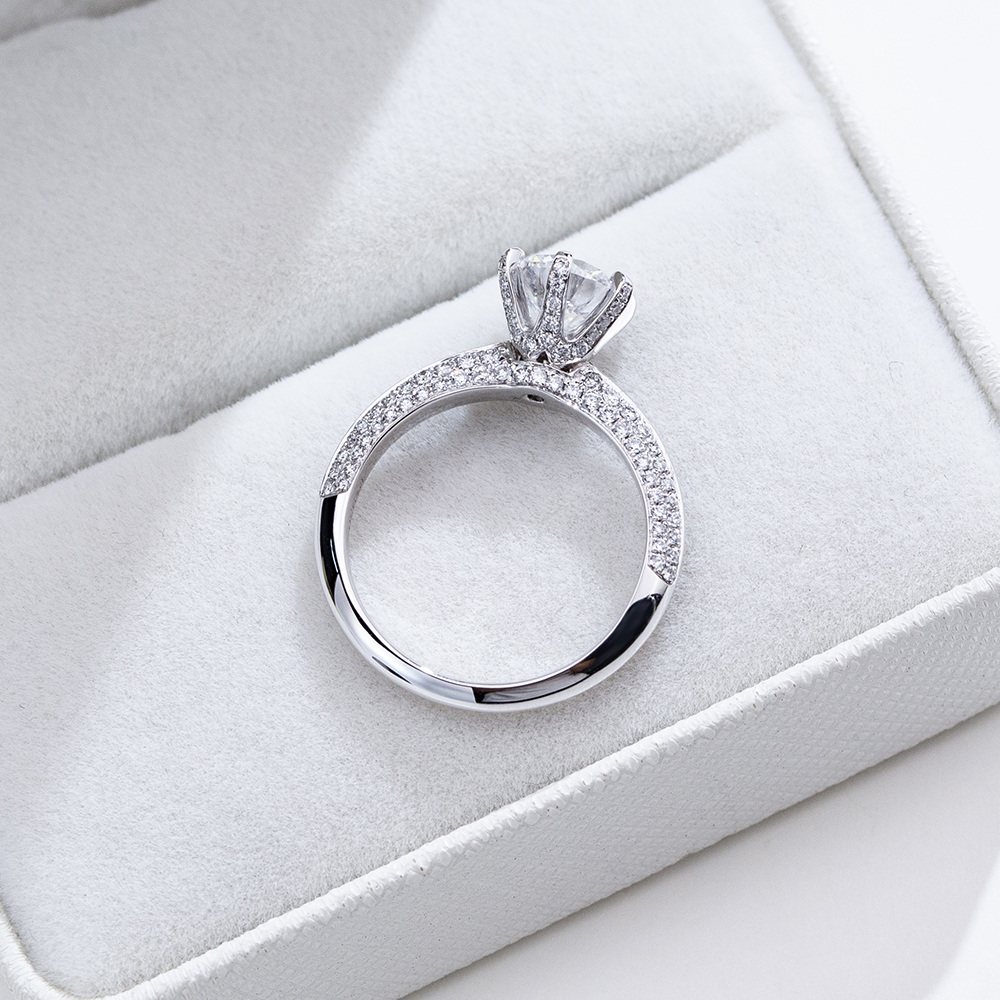 MissDiamond Round Cut Lab Grown Diamond 1.3CT D VS2 Platinum  Accented Solitaire Ring MSR-1665