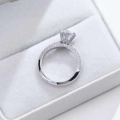 MissDiamond Round Cut Lab Grown Diamond 1.3CT D VS2 Platinum  Accented Solitaire Ring MSR-1665