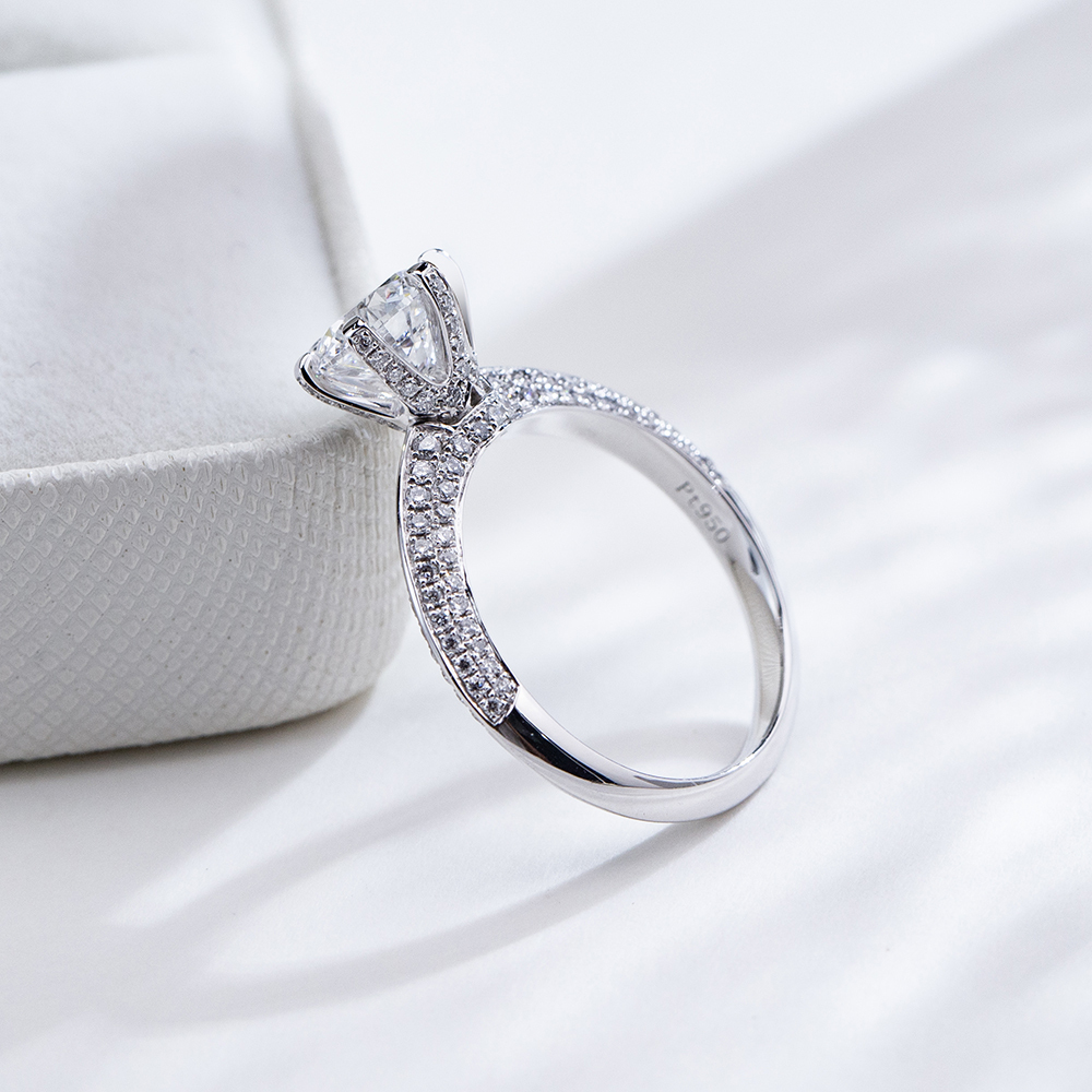 MissDiamond Round Cut Lab Grown Diamond 1.3CT D VS2 Platinum  Accented Solitaire Ring MSR-1665