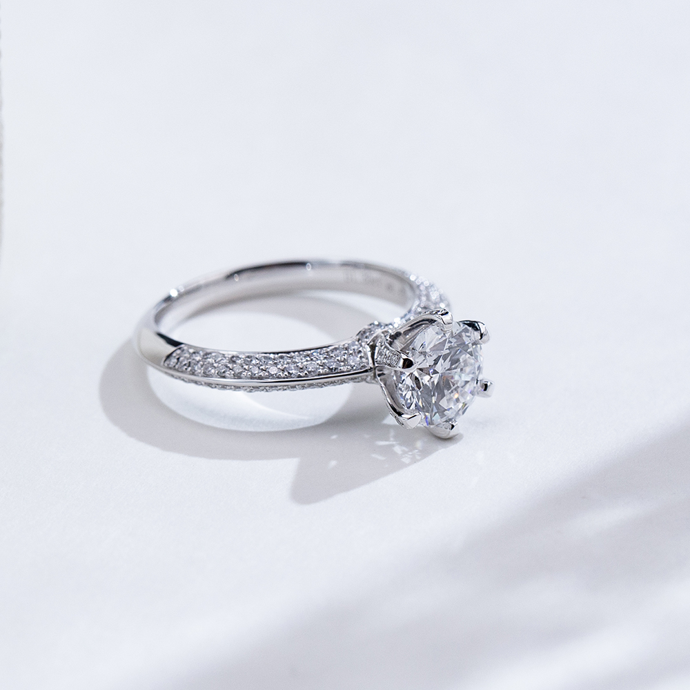 MissDiamond Round Cut Lab Grown Diamond 1.3CT D VS2 Platinum  Accented Solitaire Ring MSR-1665