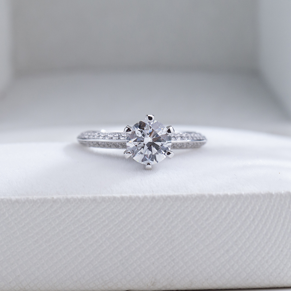 MissDiamond Round Cut Lab Grown Diamond 1.3CT D VS2 Platinum  Accented Solitaire Ring MSR-1665