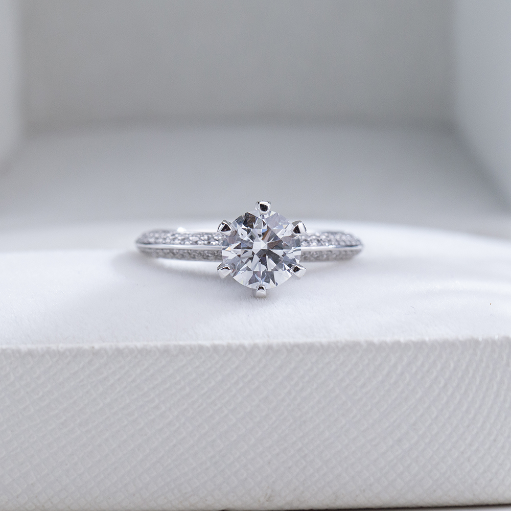 MissDiamond Round Cut Lab Grown Diamond 1.3CT D VS2 Platinum  Accented Solitaire Ring MSR-1665