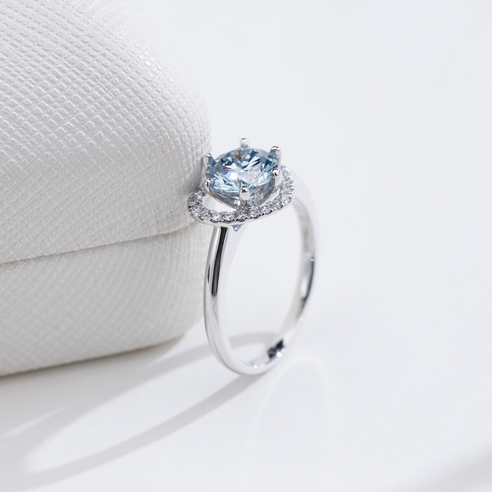 MissDiamond Round Cut Lab Grown Diamond 1.14CT B VS1 Platinum Halo Ring MSR-1107