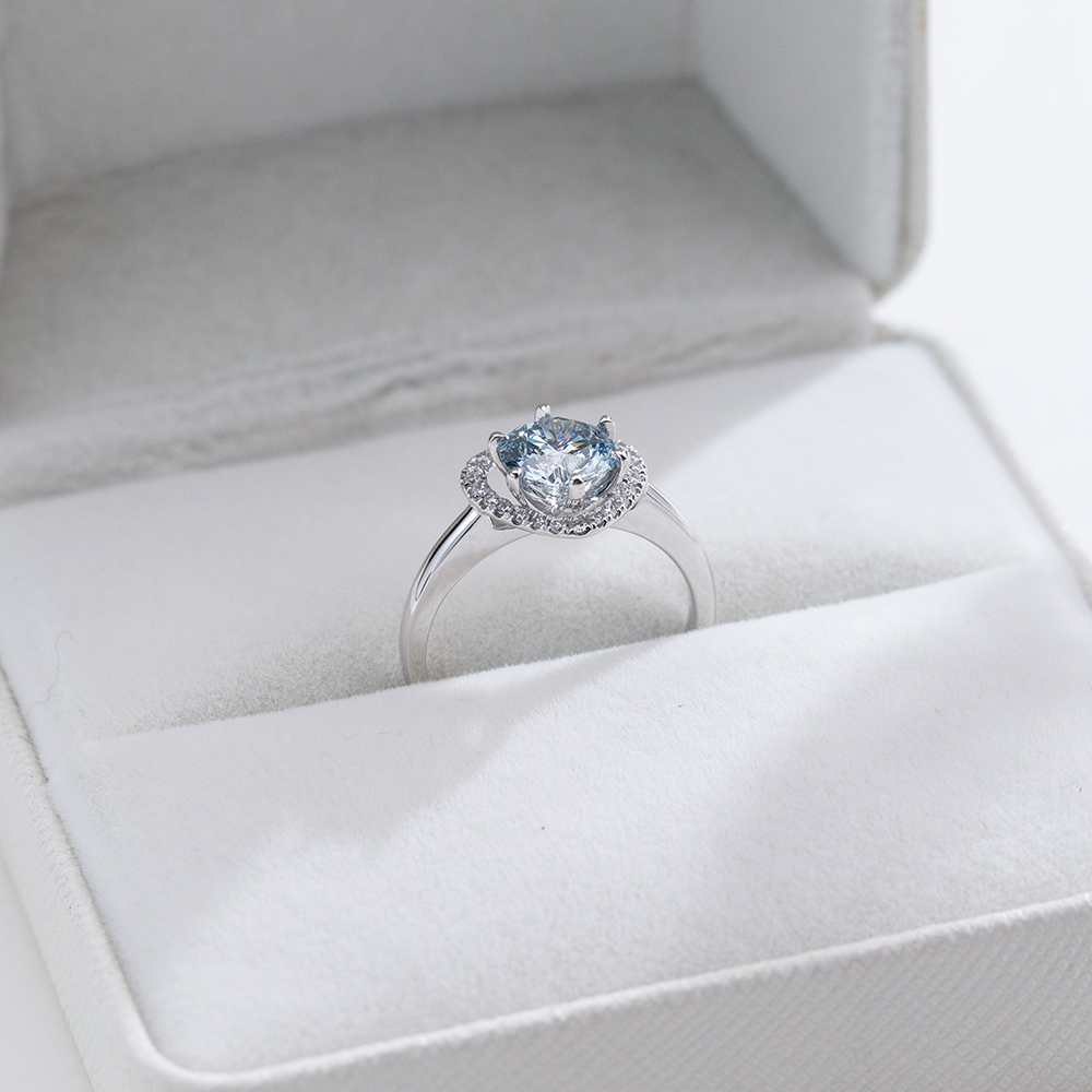 MissDiamond Round Cut Lab Grown Diamond 1.14CT B VS1 Platinum Halo Ring MSR-1107