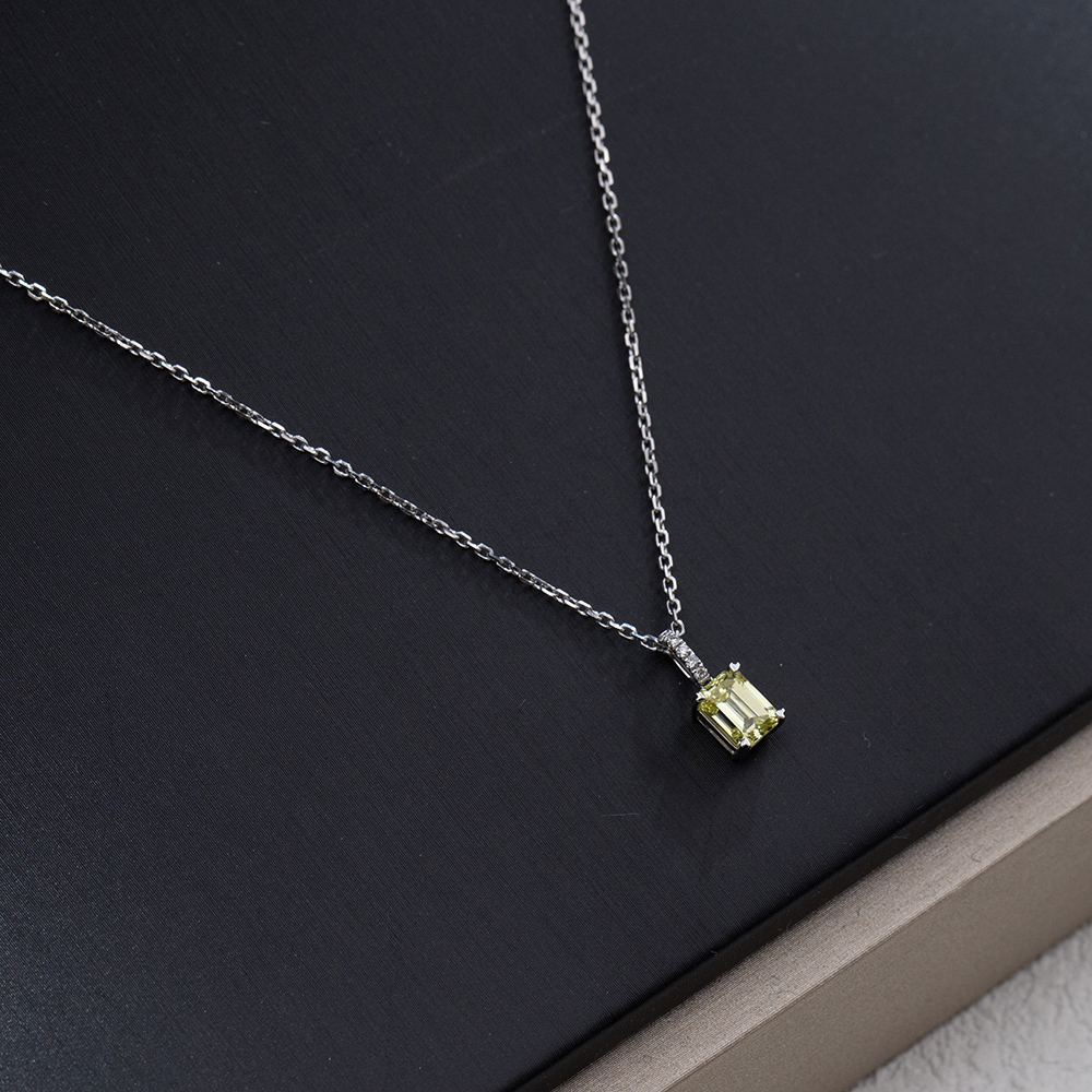MissDiamond Emerald Cut Lab Grown Diamond 1.04CT FY SI1 Platinum Pendant Necklace MSN-714
