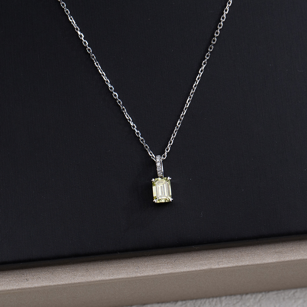 MissDiamond Emerald Cut Lab Grown Diamond 1.04CT FY SI1 Platinum Pendant Necklace MSN-714