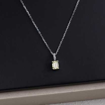 MissDiamond Emerald Cut Lab Grown Diamond 1.04CT FY SI1 Platinum Pendant Necklace MSN-714