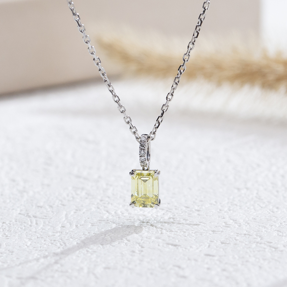MissDiamond Emerald Cut Lab Grown Diamond 1.04CT FY SI1 Platinum Pendant Necklace MSN-714