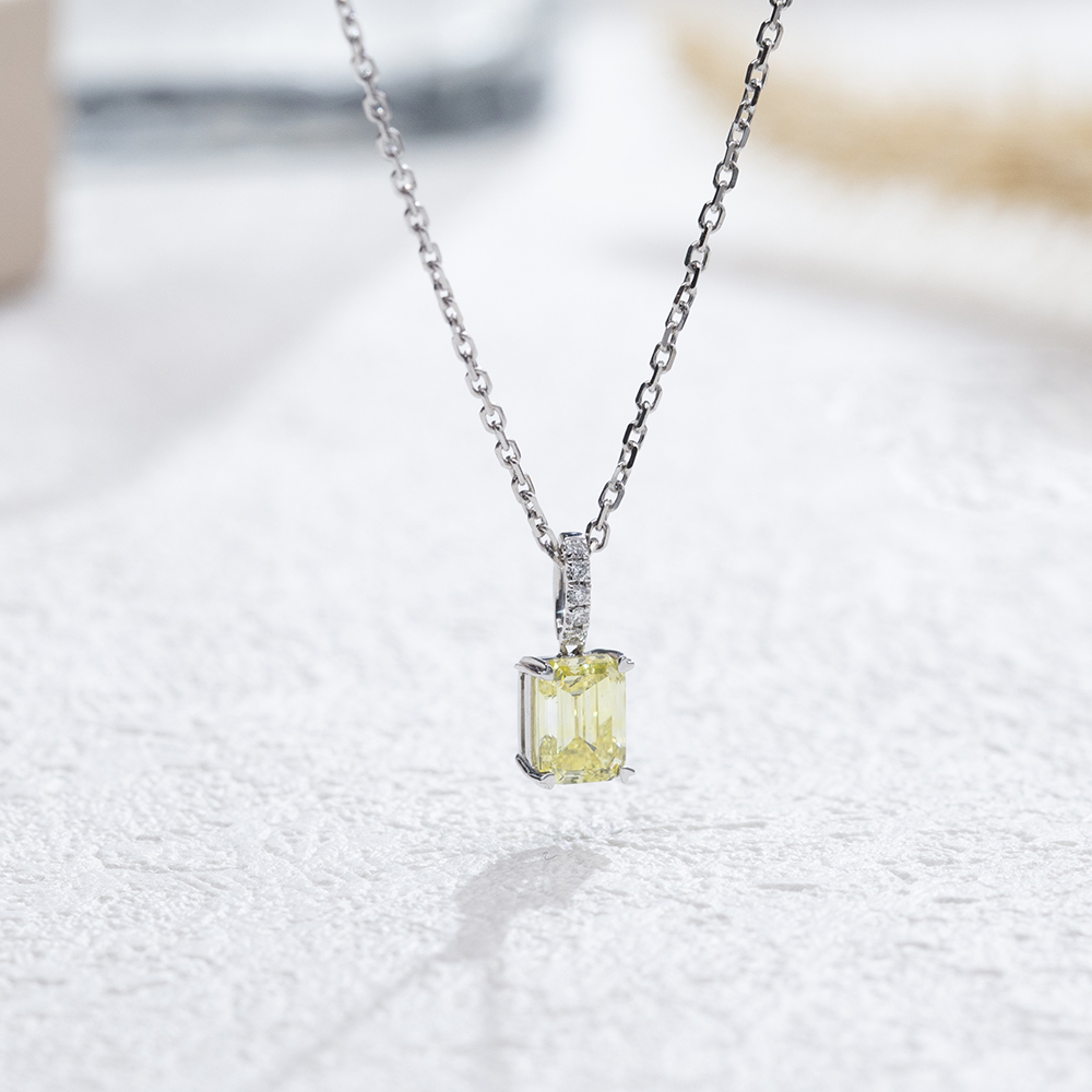 MissDiamond Emerald Cut Lab Grown Diamond 1.04CT FY SI1 Platinum Pendant Necklace MSN-714