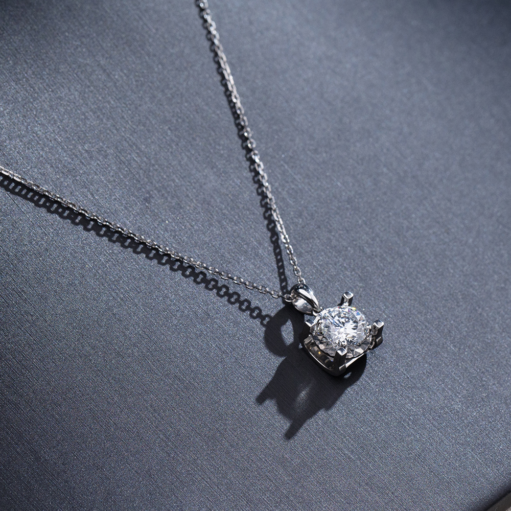 MissDiamond Round Cut Lab Grown Diamond 1.5CT D VS2 Platinum Pendant Necklace MSN-773