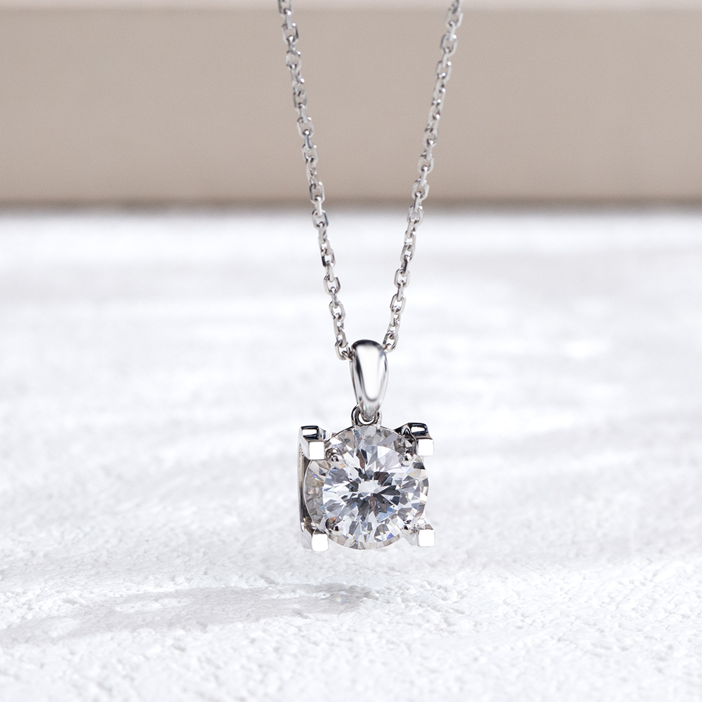 MissDiamond Round Cut Lab Grown Diamond 1.5CT D VS2 Platinum Pendant Necklace MSN-773