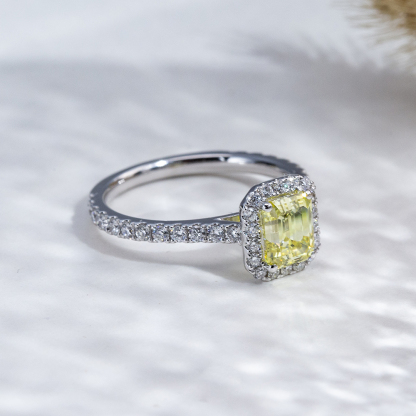 MissDiamond Emerald Cut Lab Grown Diamond 1.18CT 18K White Gold Halo Ring MSR-1478