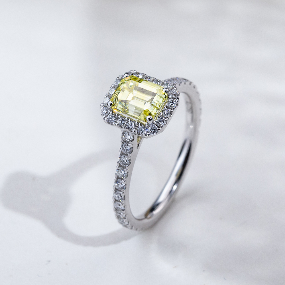 MissDiamond Emerald Cut Lab Grown Diamond 1.18CT 18K White Gold Halo Ring MSR-1478