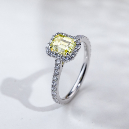 MissDiamond Emerald Cut Lab Grown Diamond 1.18CT 18K White Gold Halo Ring MSR-1478