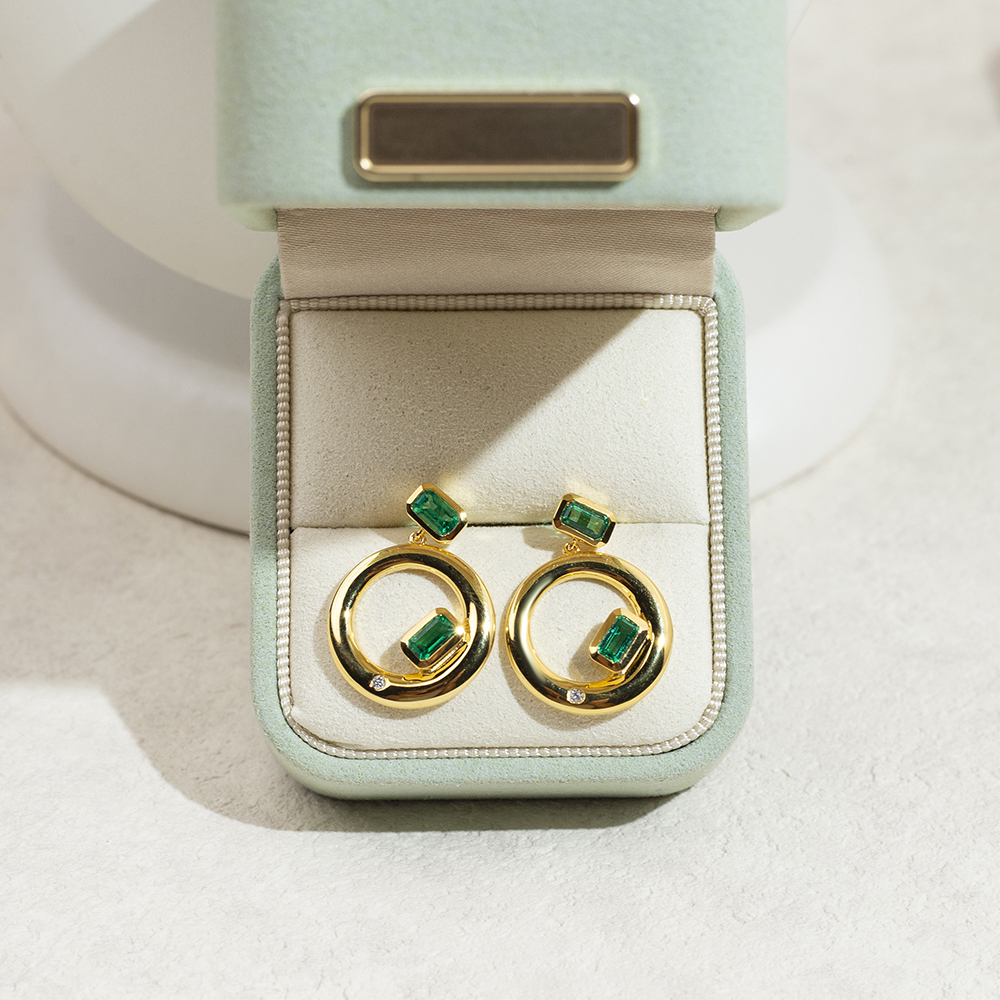 Octagon Shape Green Lab Grown Diamond E VVS2 S925 Silver Earrings MSE-777